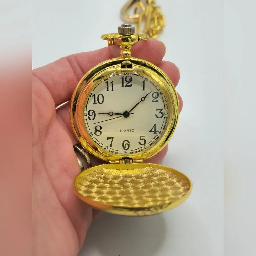 Vintage Gold horses pocket watch with chain